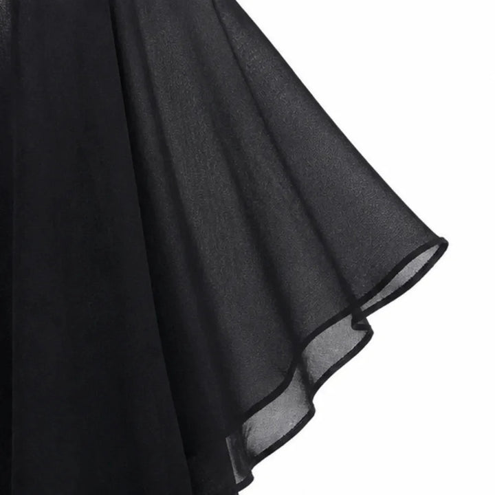 Velora – Rhinestone Look V-Neck Chiffon Like Cape Midi Dress