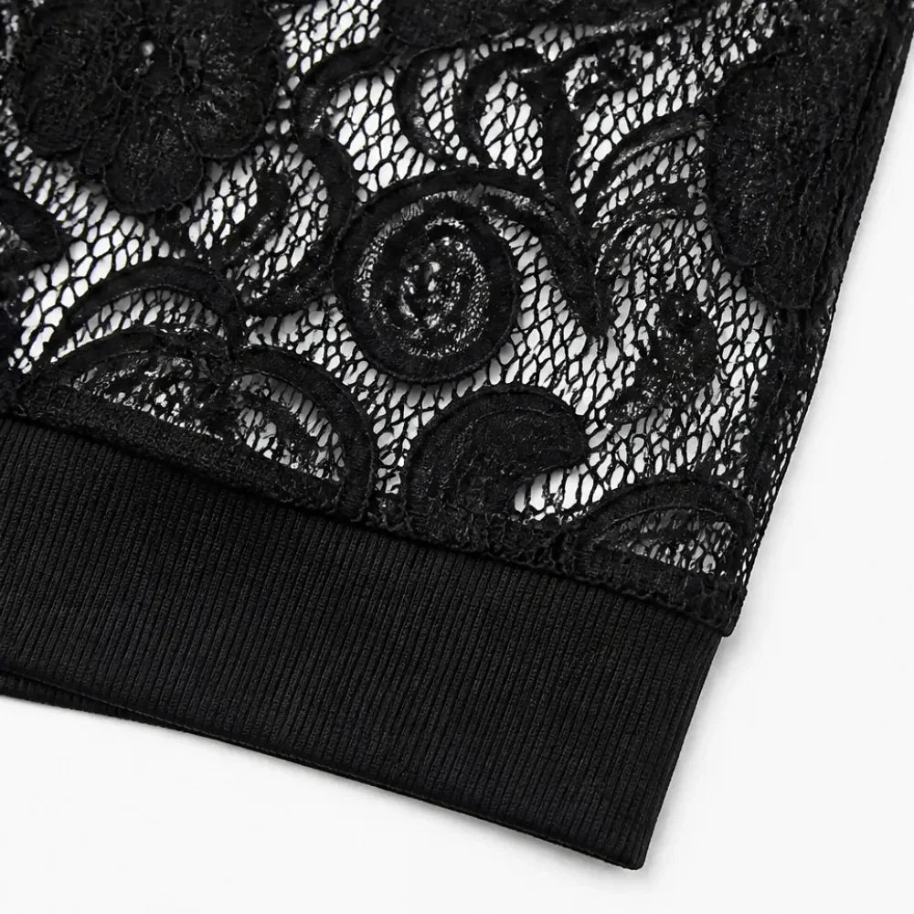 Lacelle – Floral Lace Zip Up Bomber Jacket for Women