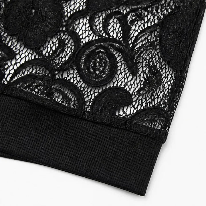 Lacelle – Floral Lace Zip Up Bomber Jacket for Women