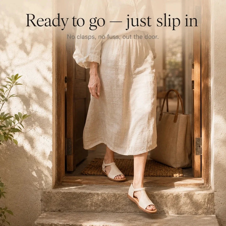 Solene – Pebbled PU T-Strap Flat Sandals for Women, Slip-On Open Toe Summer Shoes