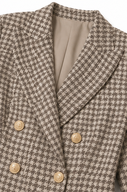 Composure – Plaid Double-Breasted Blazer &amp; Wide-Leg Pants Set