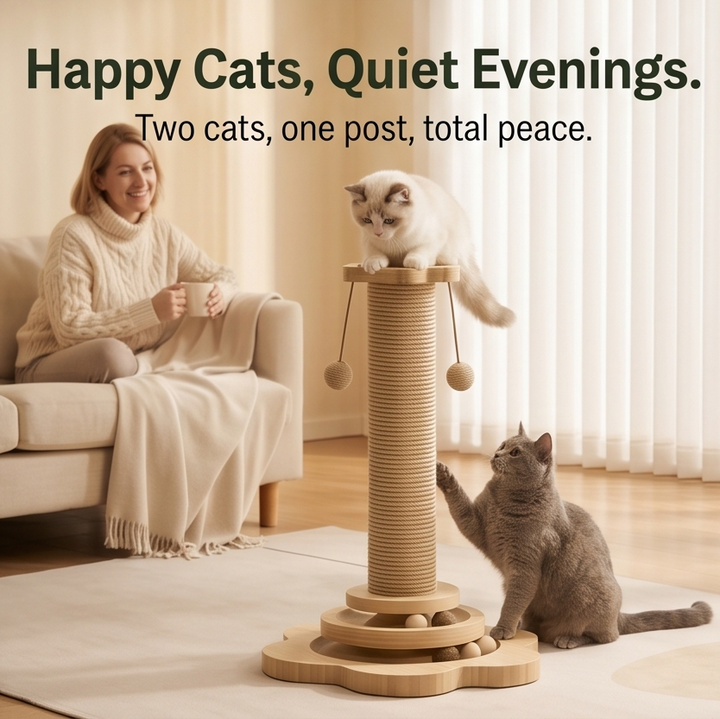 Purrch – 3-in-1 Sisal Scratching Post with Ball Track and Feather Wand