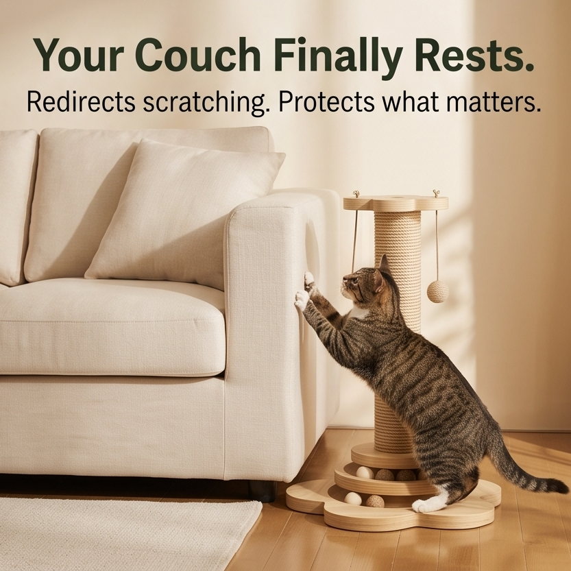 Purrch – 3-in-1 Sisal Scratching Post with Ball Track and Feather Wand