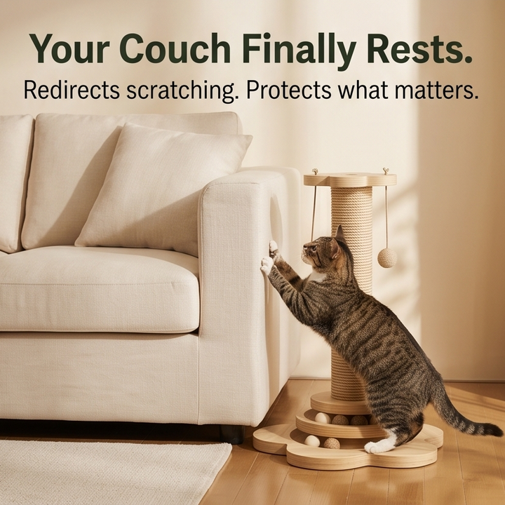 Purrch – 3-in-1 Sisal Scratching Post with Ball Track and Feather Wand