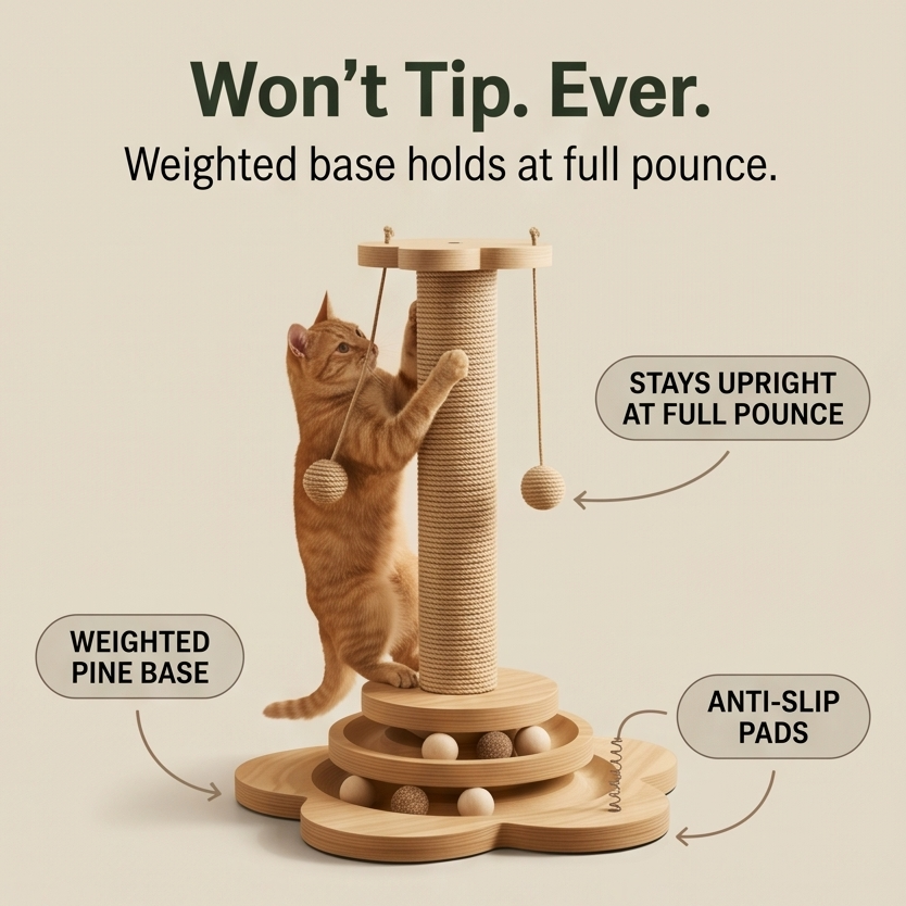 Purrch – 3-in-1 Sisal Scratching Post with Ball Track and Feather Wand