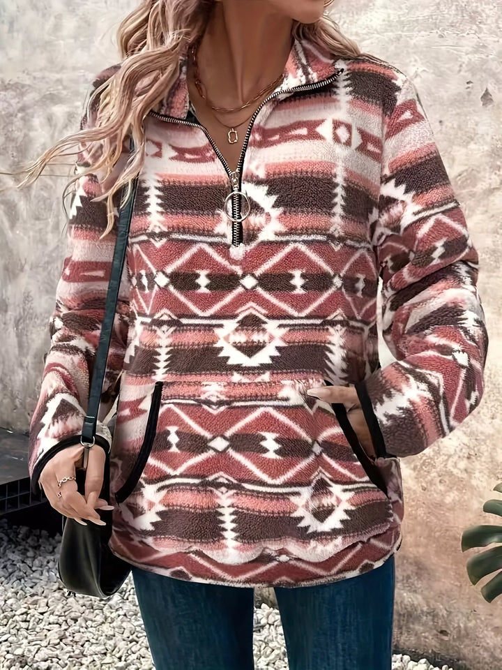 Olivia - Geometric Half Zip Long Sleeve Sweatshirt
