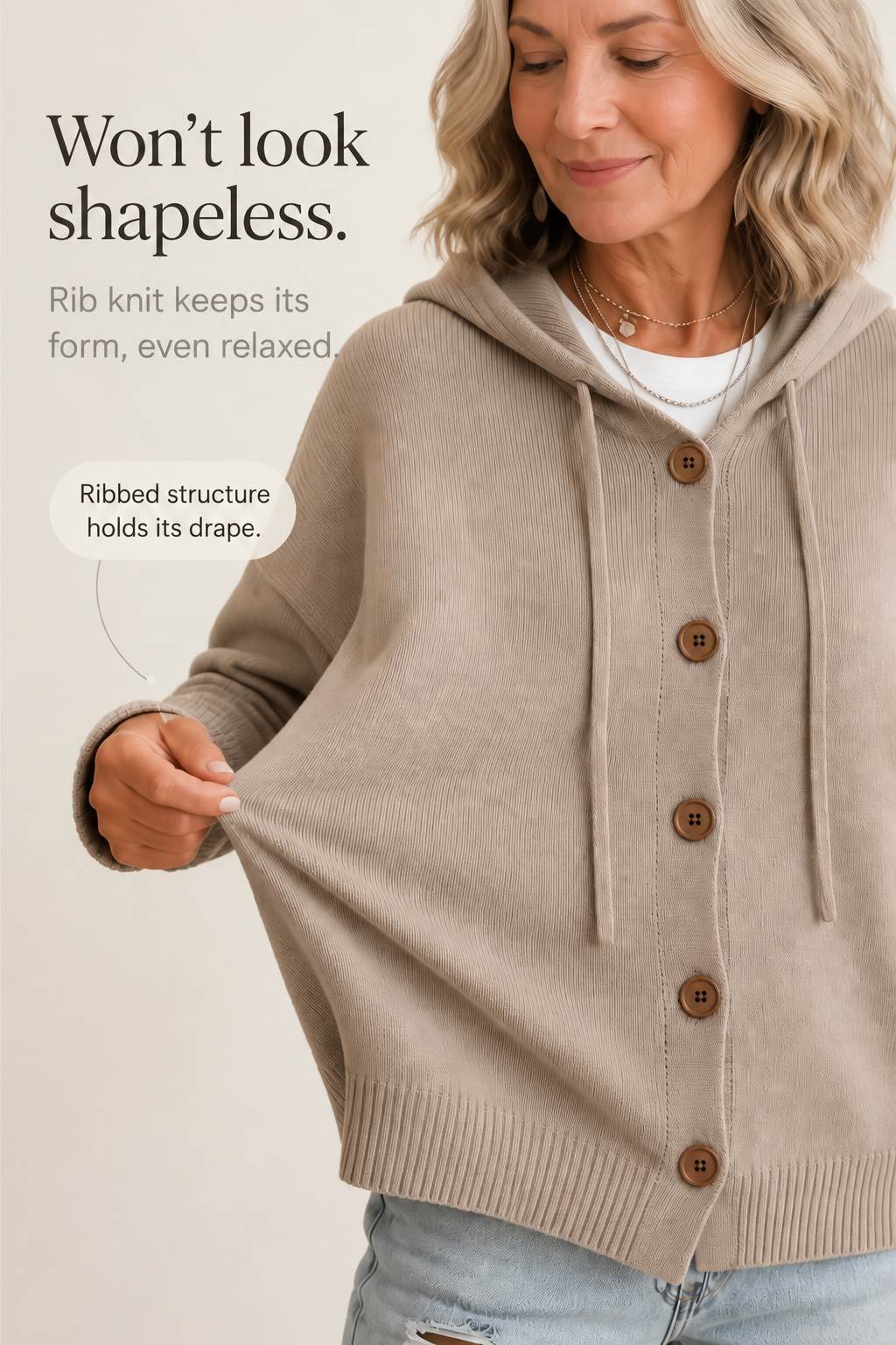 Wearbella – Hooded Ribbed Knit Drawstring Cardigan