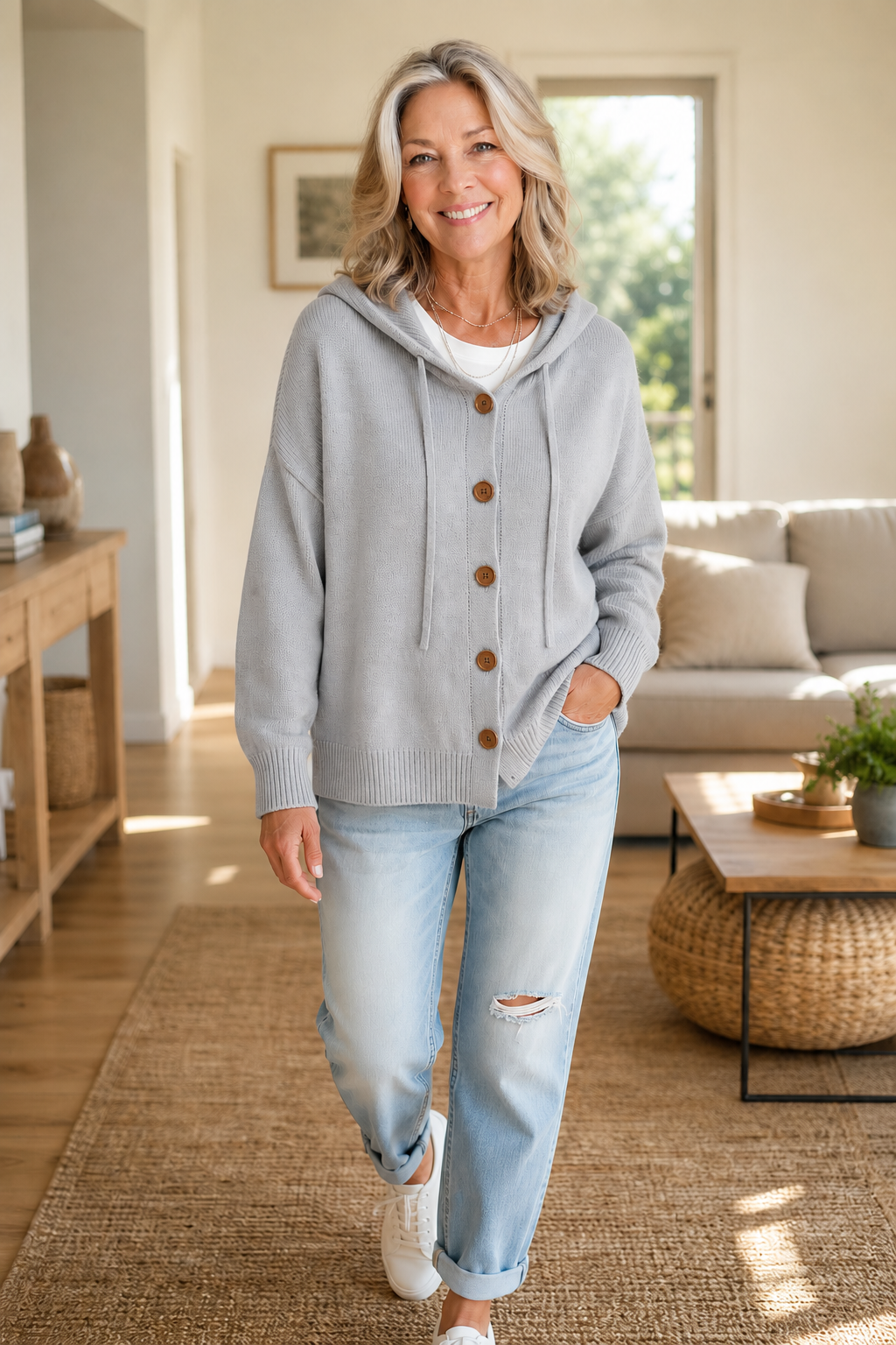 Wearbella – Hooded Ribbed Knit Drawstring Cardigan
