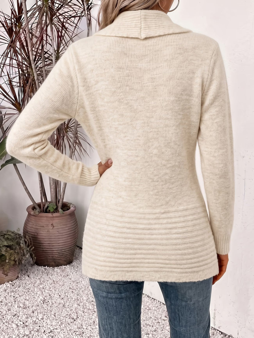 Oatmeal Ribbed Knit Button-Tab Cardigan