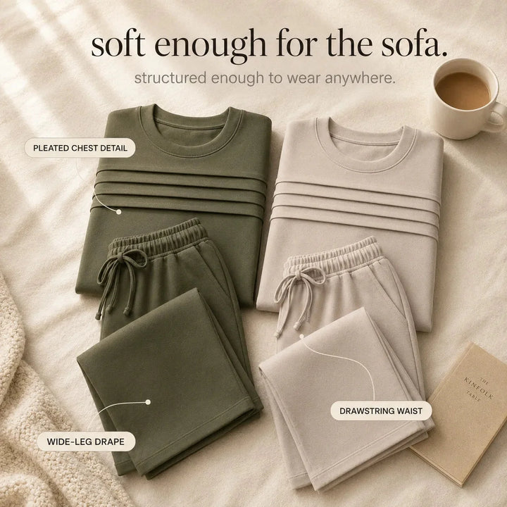 Lounara – Soft-Stretch Lounge Set with Wide-Leg Pants and Pockets