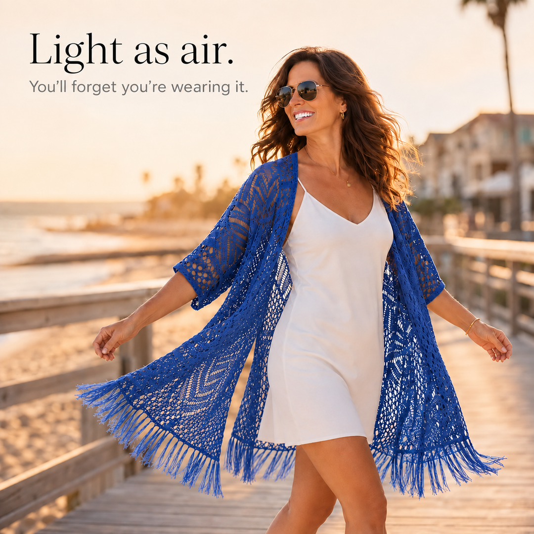 Solenne – Oversized Crochet Tassel Kimono Cardigan for Women