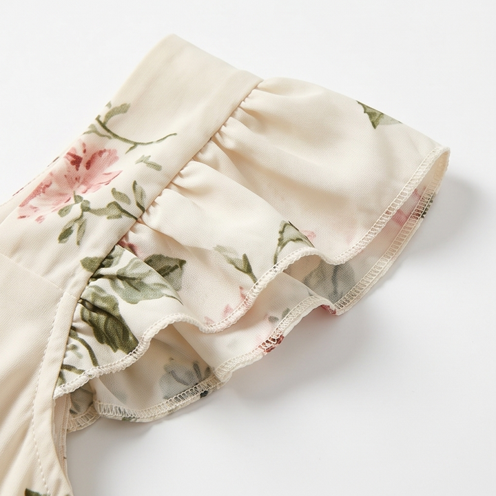 Florelle - Square-Neck Floral Pleated Maxi Dress