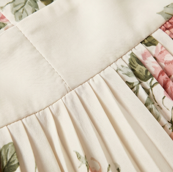 Florelle - Square-Neck Floral Pleated Maxi Dress