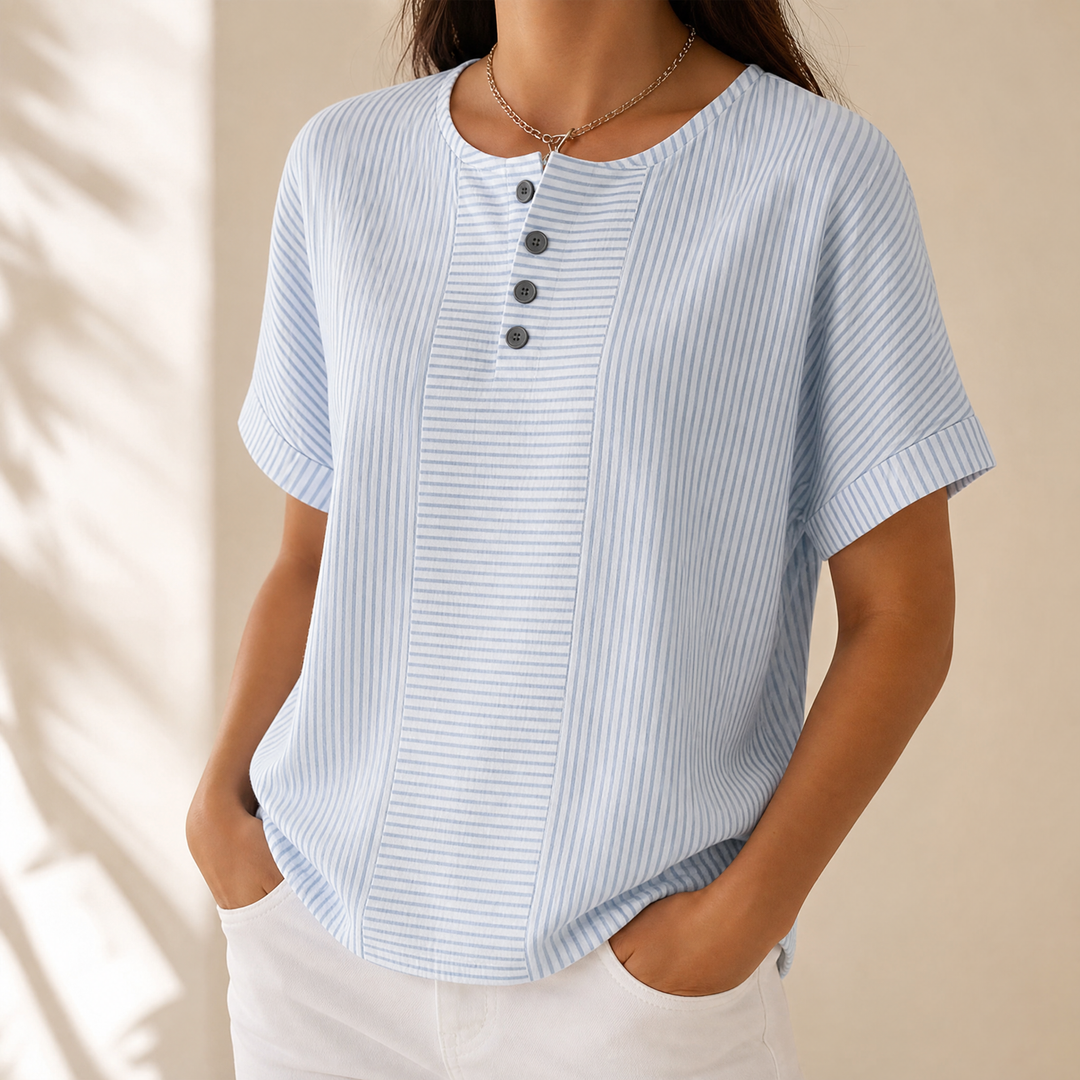 Lunavia – Striped Henley Top with Slimming Stripe Panel
