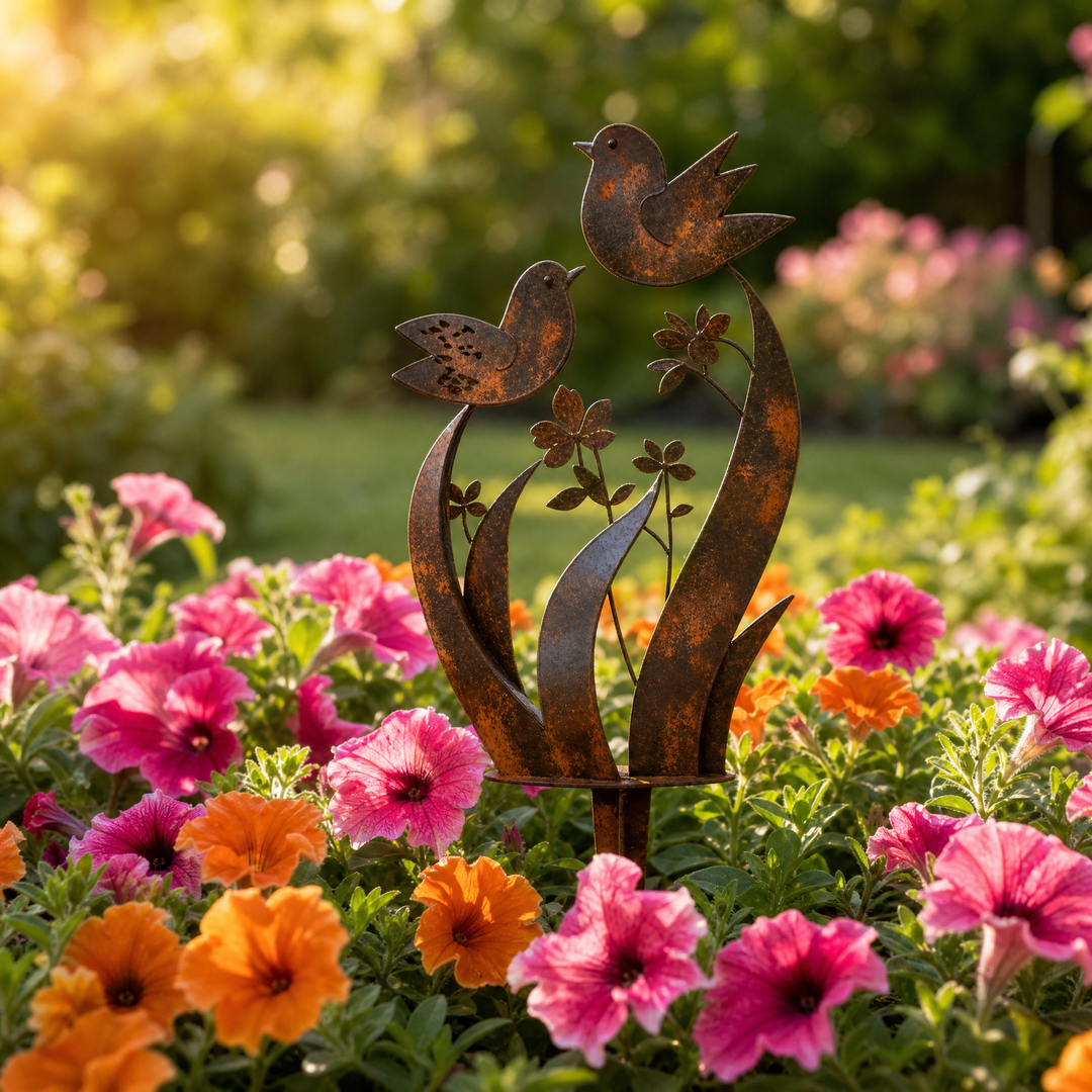 Lark &amp; Iron – Rustic Bird &amp; Wildflower Garden Stake