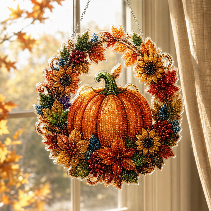 Glimmerwreath – Pumpkin &amp; Floral Diamond Painting Wreath Kit