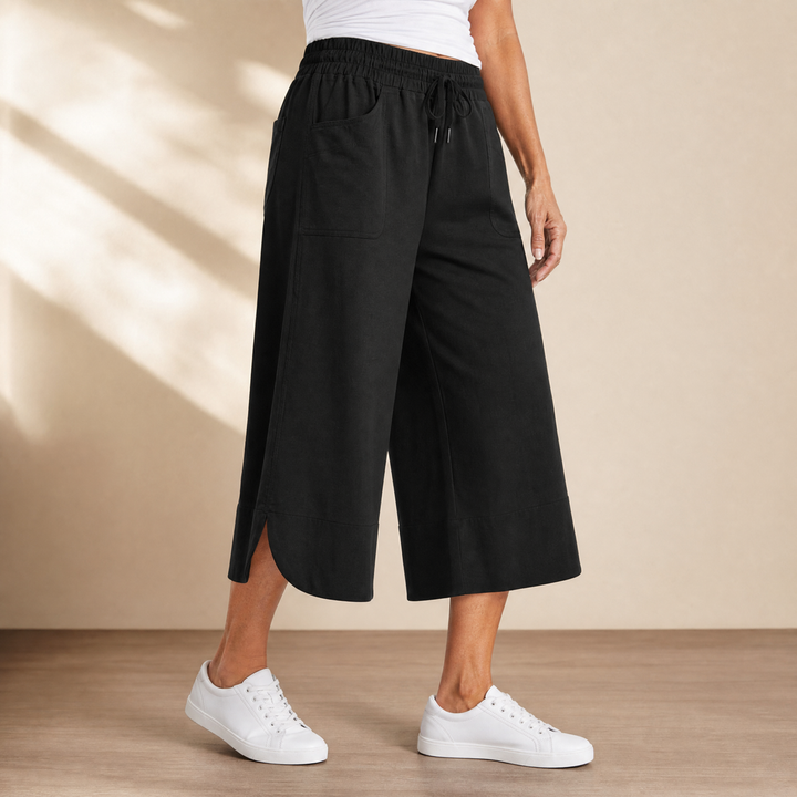 Lounella – Soft Cropped Wide-Leg Pants with Pockets