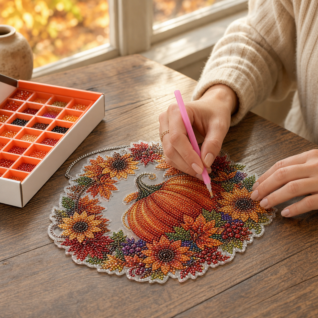 Glimmerwreath – Pumpkin &amp; Floral Diamond Painting Wreath Kit