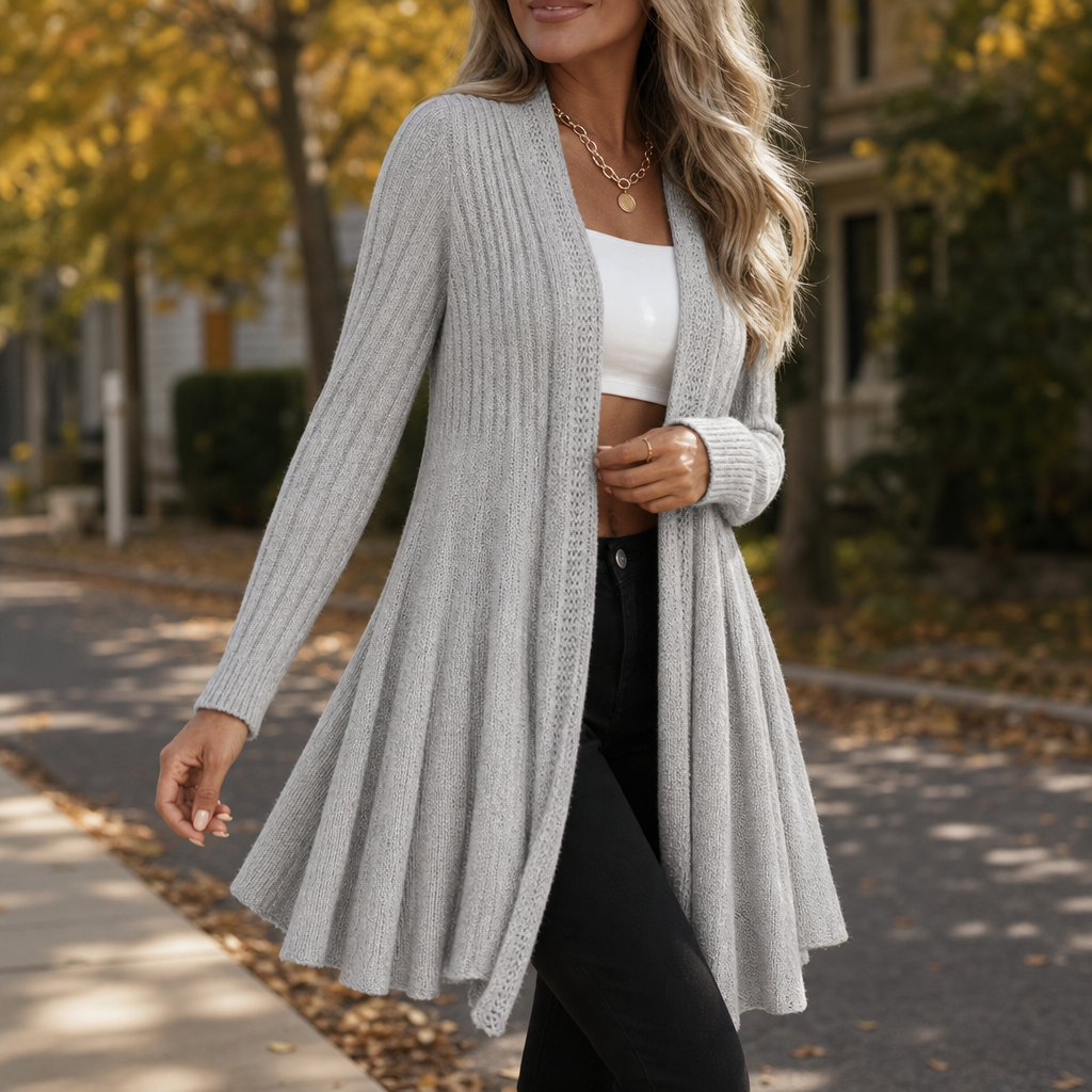 Draperie – Ribbed Open-Front Waterfall Cardigan
