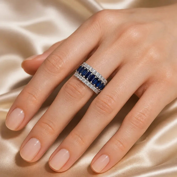 Solenne – Triple-Row Sapphire Eternity Band Ring for Women