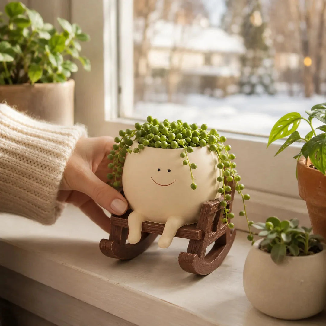 Pippin – Smiley Face Planter Pot with Rocking Chair, Swing &amp; Hammock Designs