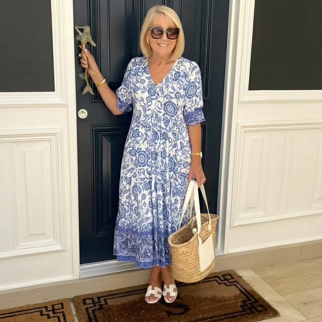 Ellie | Robe florale gracieuse à col en V