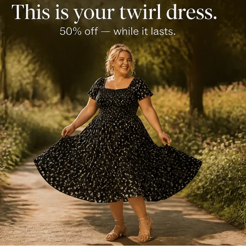 Florenza – Square Neck Floral Midi Dress with Smocked Bodice &amp; Tiered Skirt