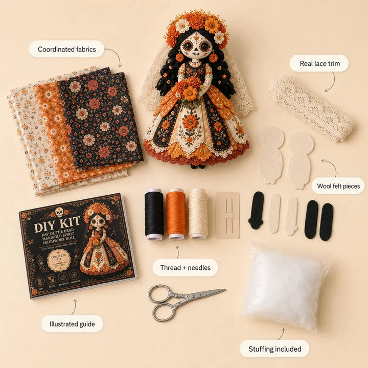 Stitch &amp; Story – Day of the Dead Patchwork Doll DIY Craft Kit for Beginners