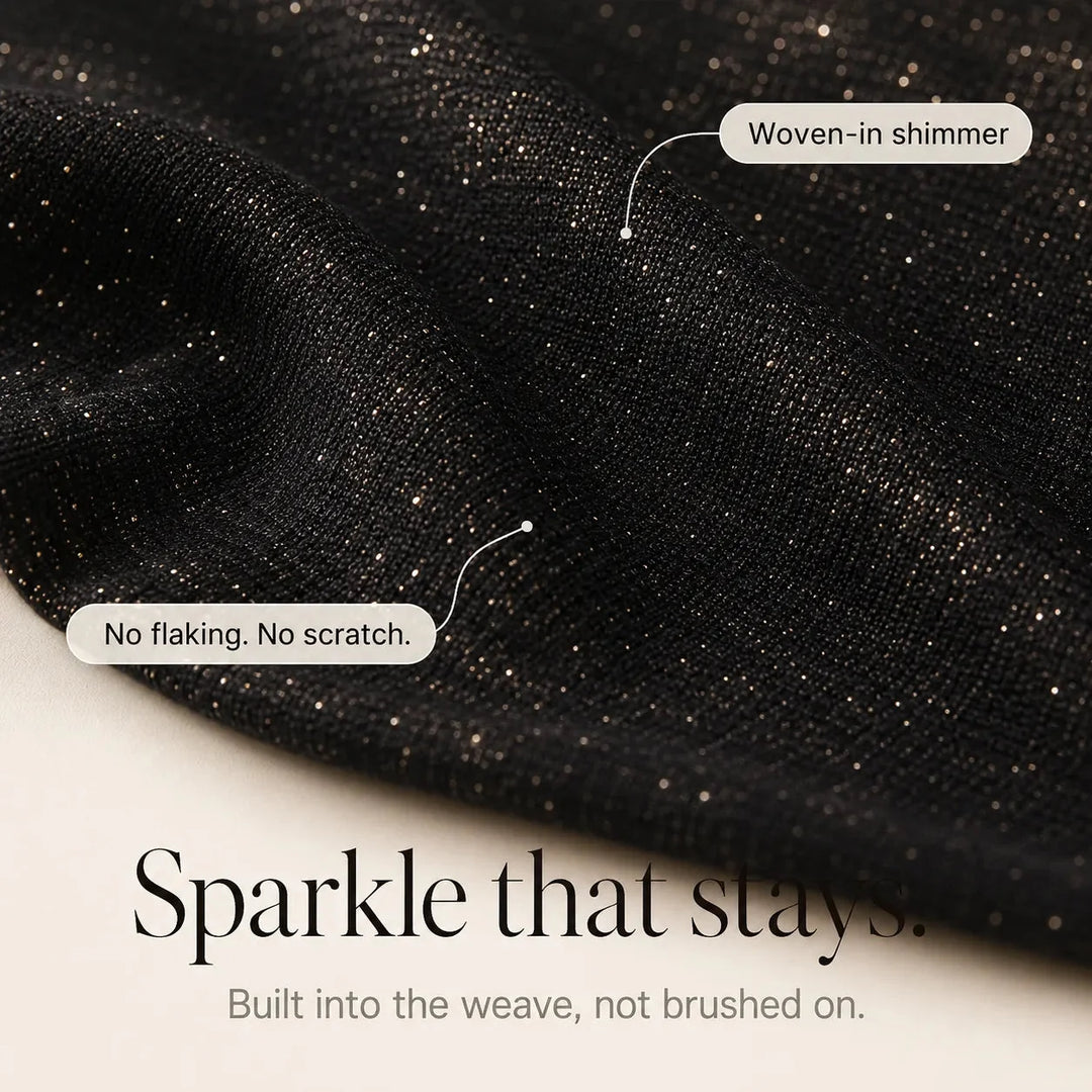 Solavia – Sparkle Ruched Crossover V-Neck Top with Sheer Mesh Sleeves