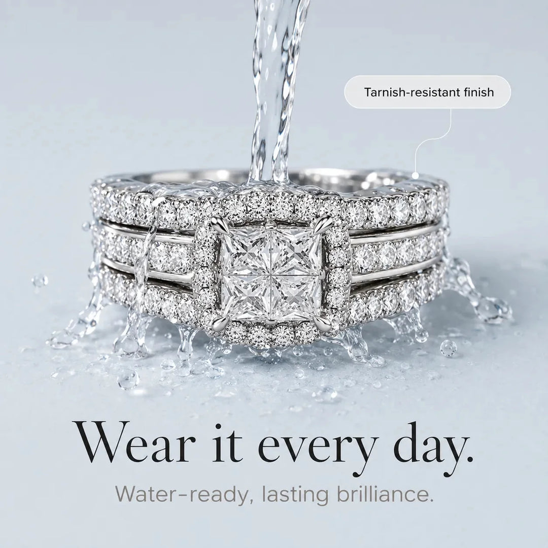 Lunavia – Princess Cut Cubic Zirconia Statement Ring with Triple Pavé Band