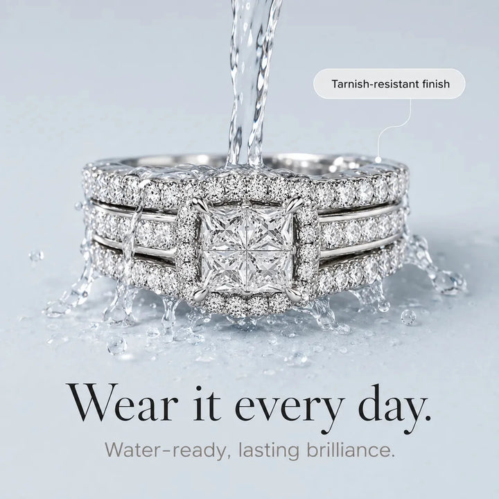 Lunavia – Princess Cut Cubic Zirconia Statement Ring with Triple Pavé Band