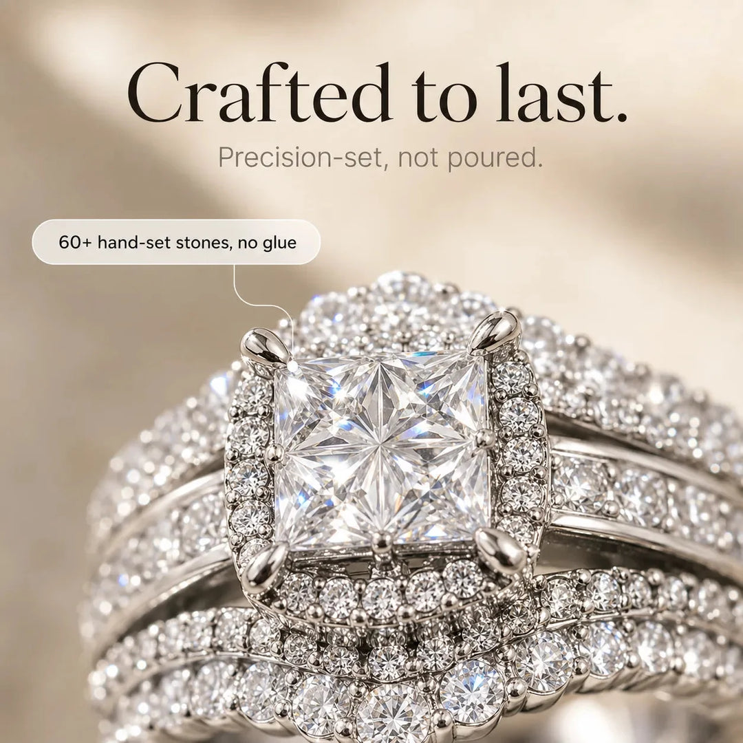 Lunavia – Princess Cut Cubic Zirconia Statement Ring with Triple Pavé Band