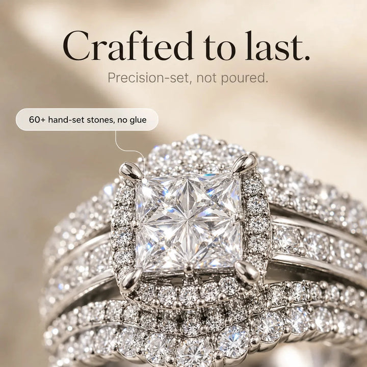 Lunavia – Princess Cut Cubic Zirconia Statement Ring with Triple Pavé Band