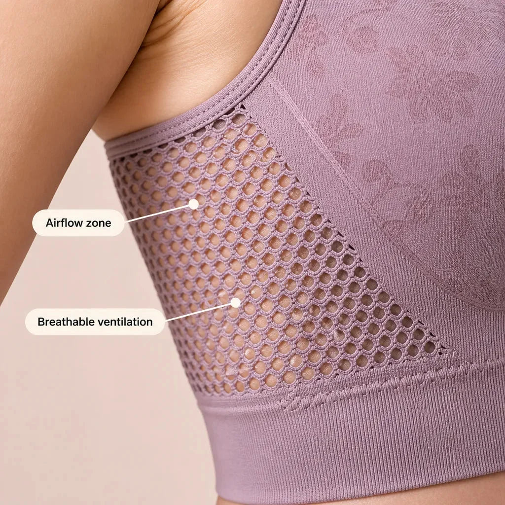 Aluvelle – Wireless Lift Bra with Breathable Mesh &amp; Lace V-Neck