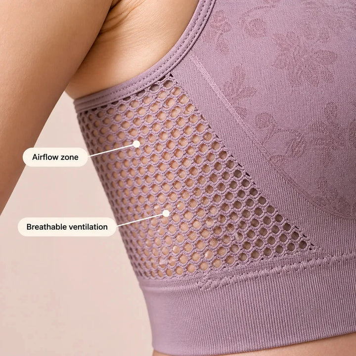 Aluvelle – Wireless Lift Bra with Breathable Mesh &amp; Lace V-Neck