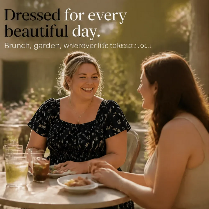 Florenza – Square Neck Floral Midi Dress with Smocked Bodice &amp; Tiered Skirt