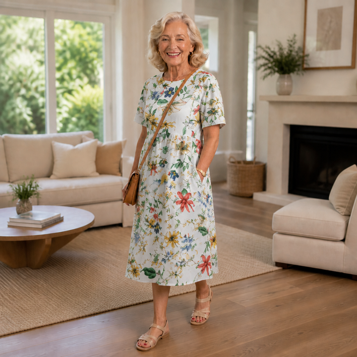Wearbella – Floral Print Round-Neck Midi Dress