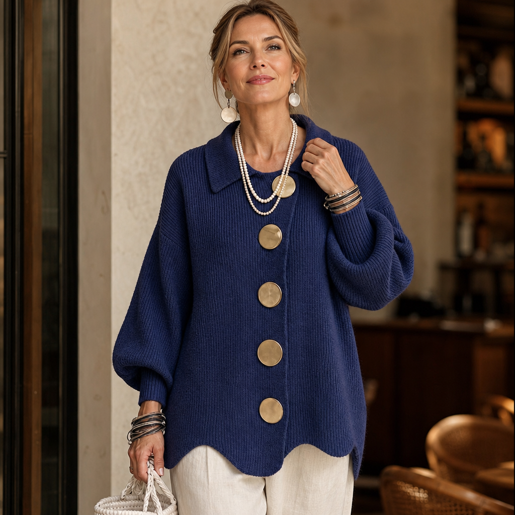 Scalloped Hem Chunky Collared Cardigan