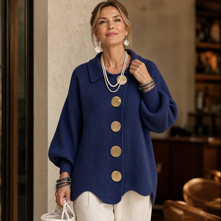 Scalloped Hem Chunky Collared Cardigan