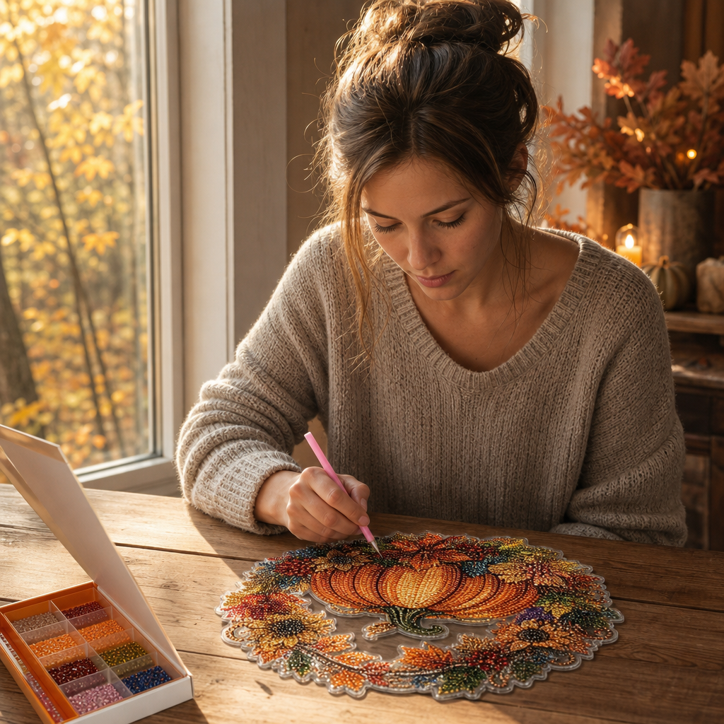 Glimmerwreath – Pumpkin &amp; Floral Diamond Painting Wreath Kit
