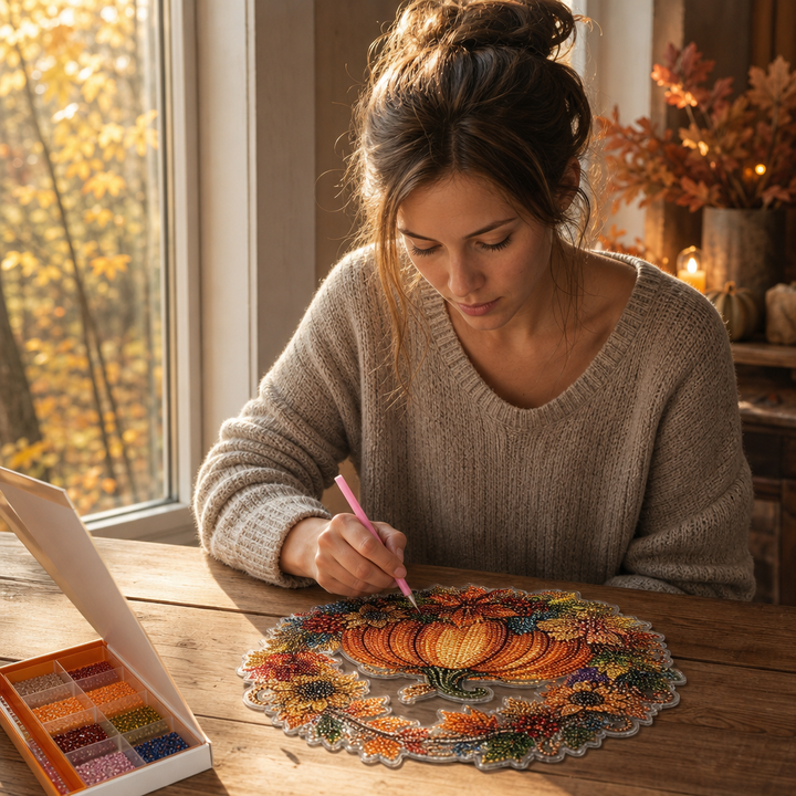 Glimmerwreath – Pumpkin &amp; Floral Diamond Painting Wreath Kit