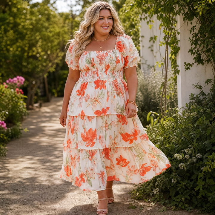 Florenza – Smocked Square-Neck Floral Maxi