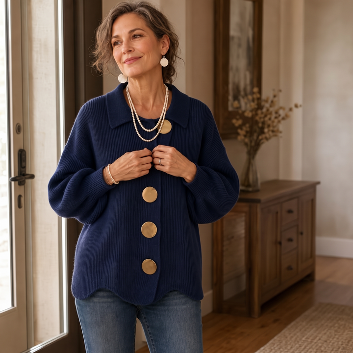 Scalloped Hem Chunky Collared Cardigan