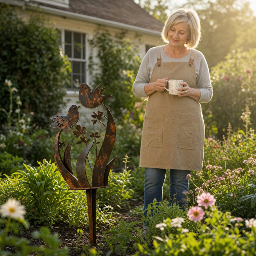 Lark &amp; Iron – Rustic Bird &amp; Wildflower Garden Stake
