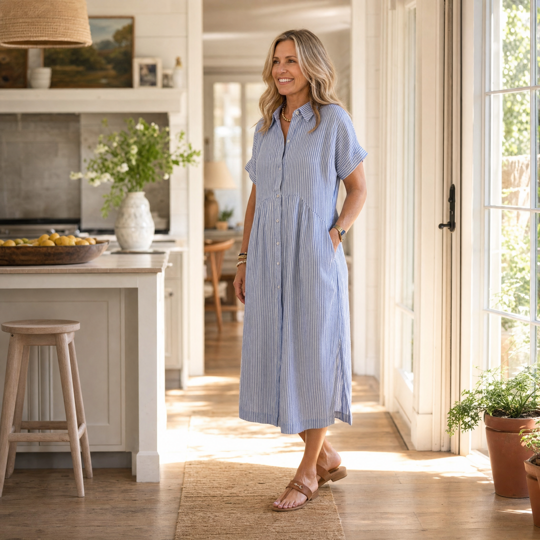 Elira – Airy Striped Midi Shirt Dress