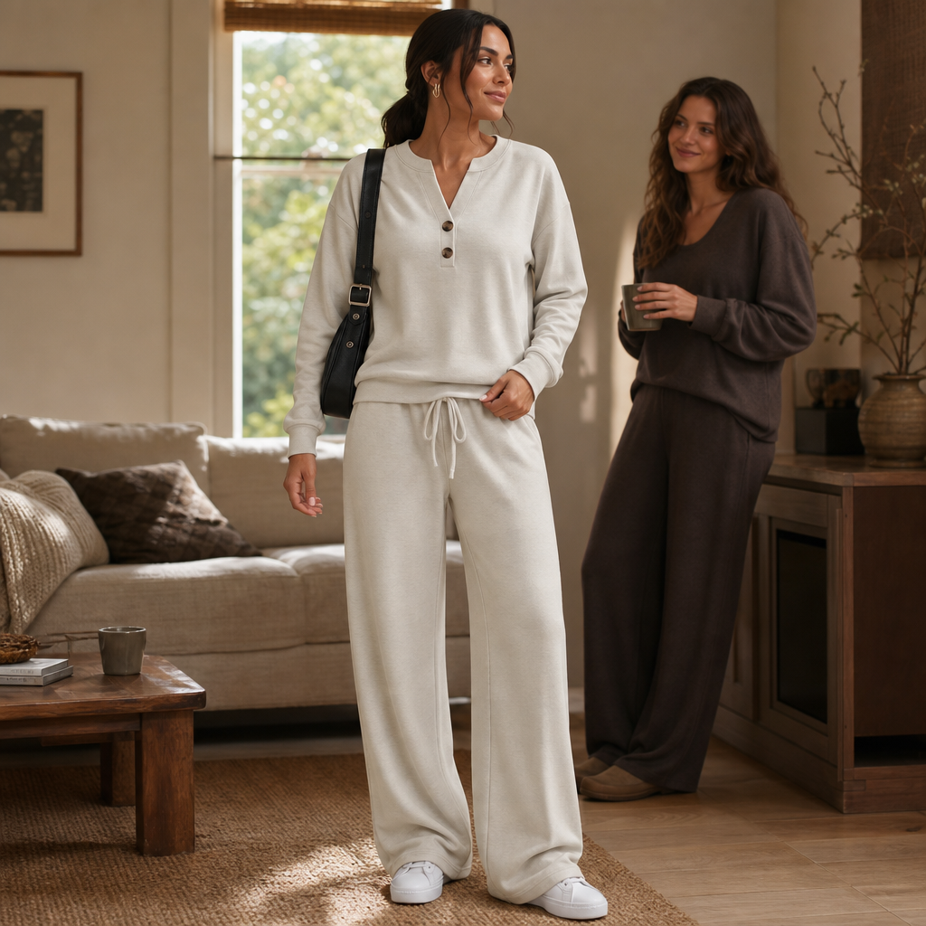 Wearlyn – Henley Wide-Leg Two-Piece Lounge Set