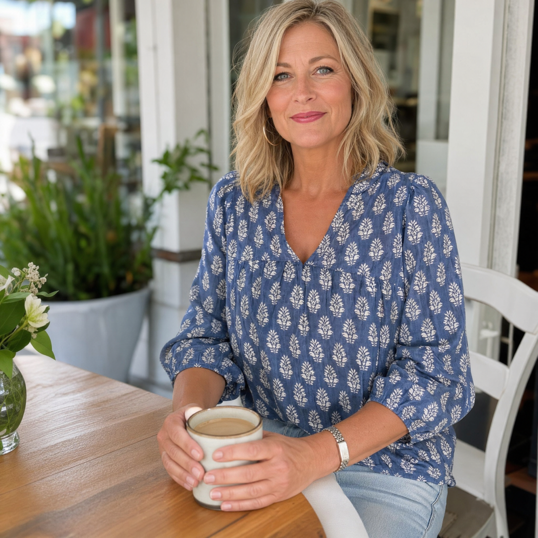 Marivell – Block-Print V-Neck Summer Blouse
