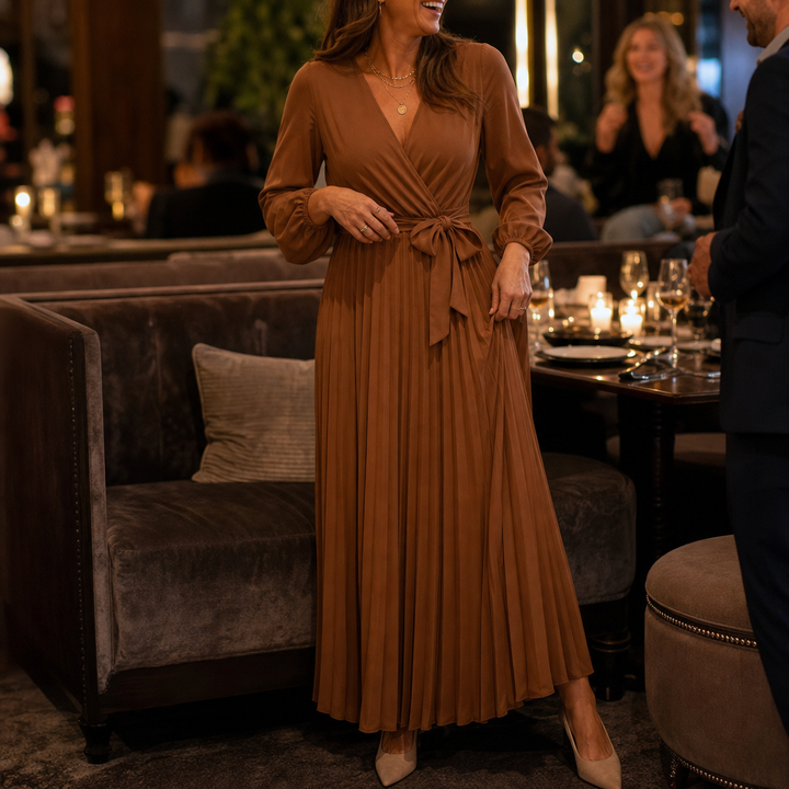 Wearbella – Pleated Wrap-Front High-Waist Maxi Dress