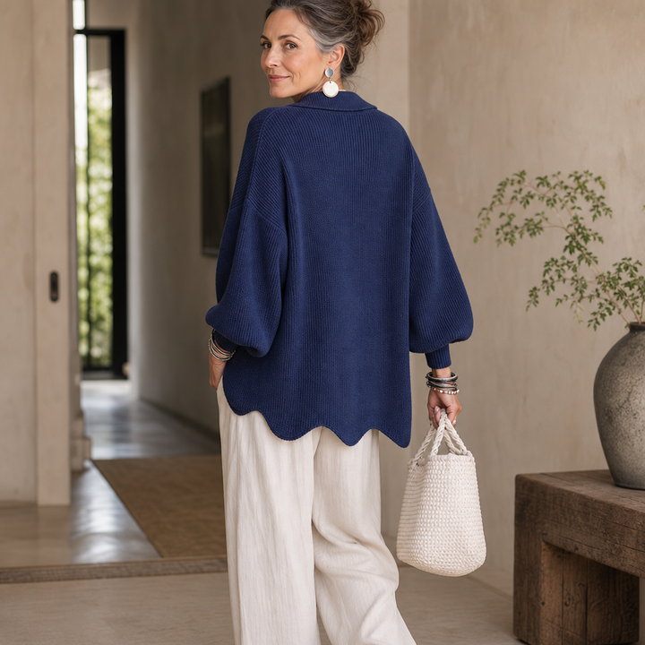 Scalloped Hem Chunky Collared Cardigan