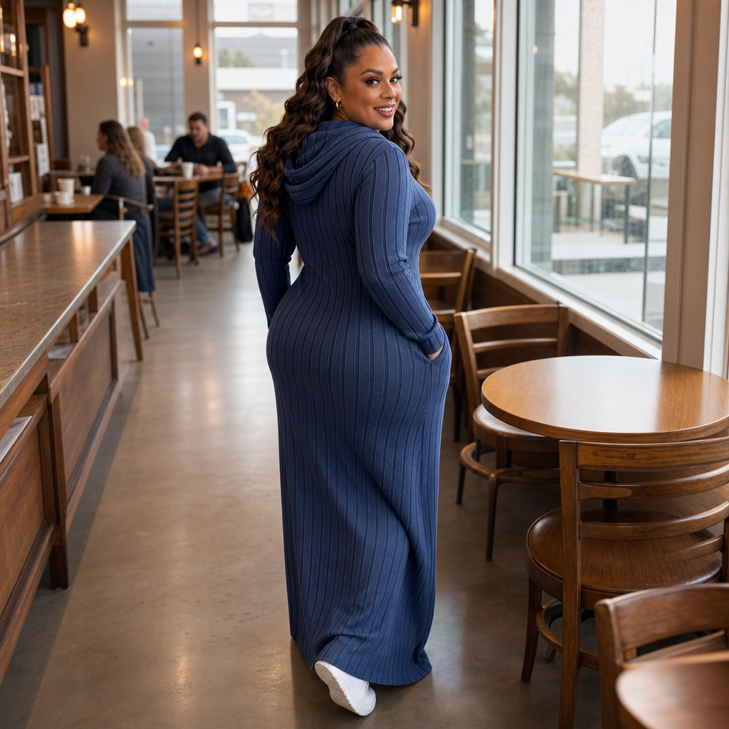 Lunarobe – Ribbed Hooded Maxi Dress With Pockets